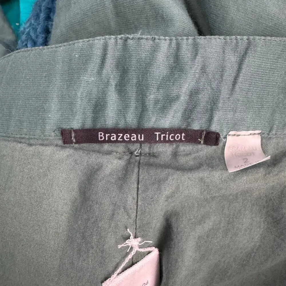 Brazeau Tricot Silk Utility Pants Green Wide Leg Size 2 Medium - Picture 9 of 10